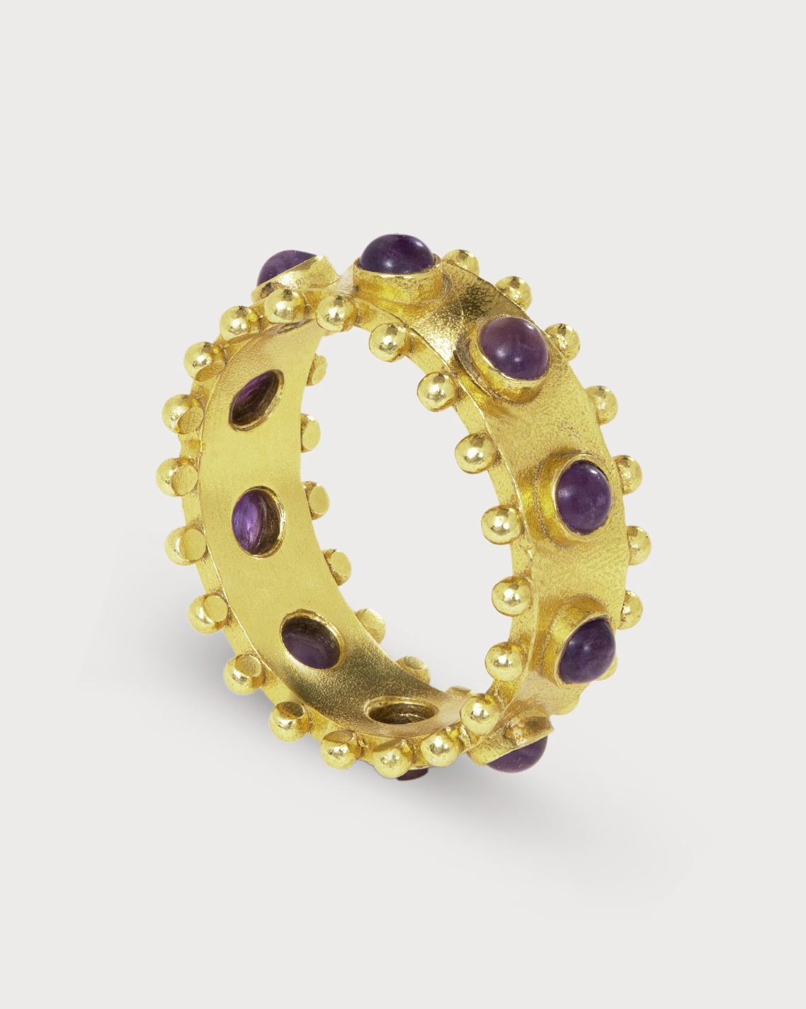Saar wide amethyst band ring in 22K gold-plated brass