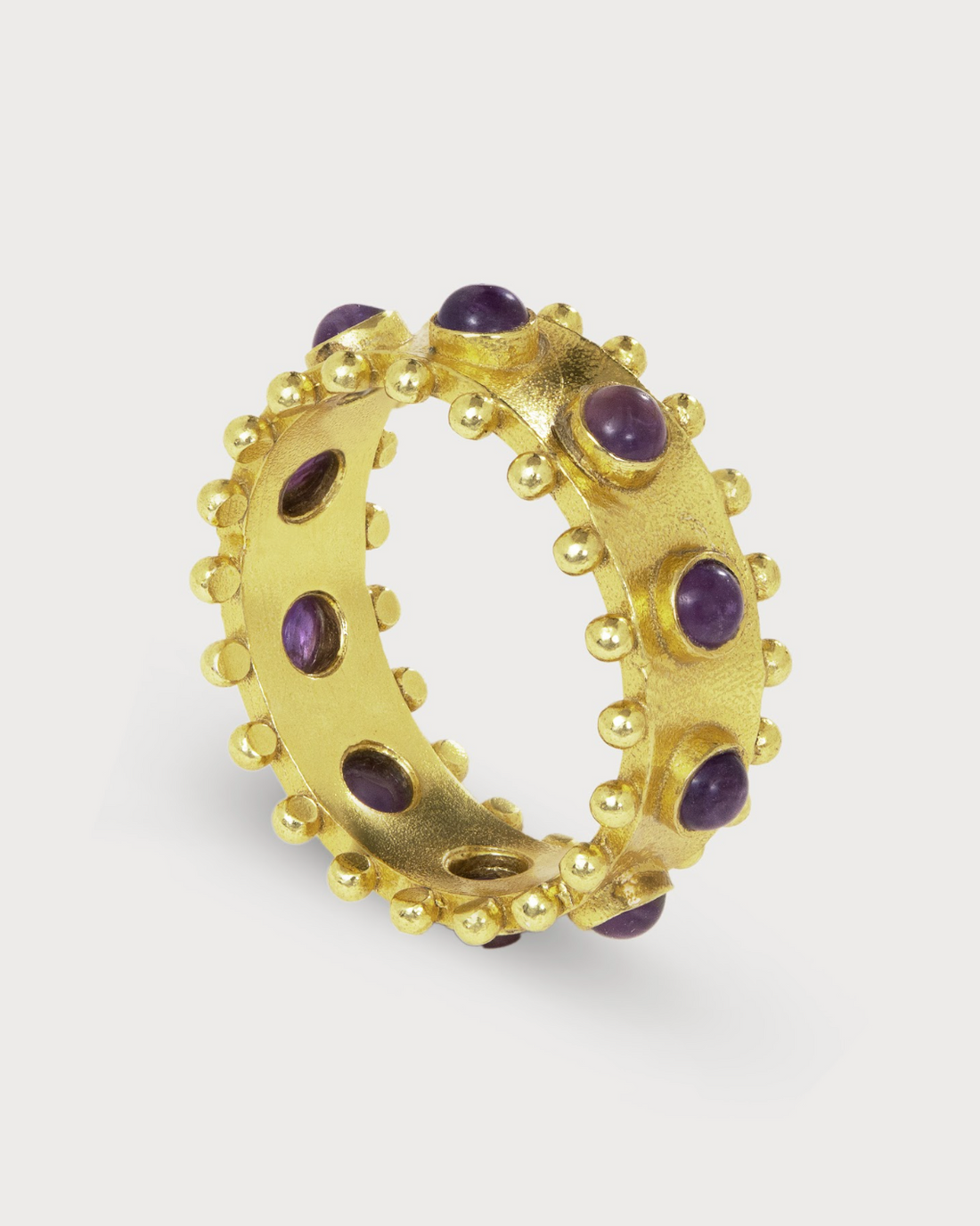Saar wide amethyst band ring in 22K gold-plated brass